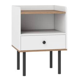 Gymax Nightstand Bedside Table End Table with Drawer & Open Storage Shelf in White - thumbnail 8