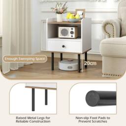 Gymax Nightstand Bedside Table End Table with Drawer & Open Storage Shelf in White - thumbnail 6