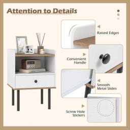 Gymax Nightstand Bedside Table End Table with Drawer & Open Storage Shelf in White - thumbnail 9