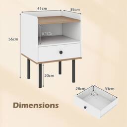 Gymax Nightstand Bedside Table End Table with Drawer & Open Storage Shelf in White - thumbnail 2