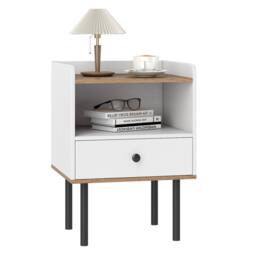 Gymax Nightstand Bedside Table End Table with Drawer & Open Storage Shelf in White