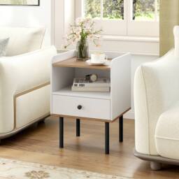 Gymax Nightstand Bedside Table End Table with Drawer & Open Storage Shelf in White - thumbnail 5