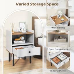Gymax Nightstand Bedside Table End Table with Drawer & Open Storage Shelf in White - thumbnail 7