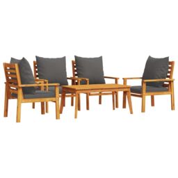 Berkfield Home 5 Piece Garden Lounge Set with Cushions Solid Wood Acacia in Brown - thumbnail 2