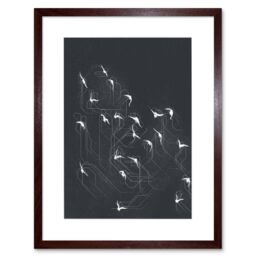 "Artery8 Wall Art Print Flock of Birds Silhouette Lines Artwork Framed 9X7 Inch in Brown - Size: W7"" x H9""" - thumbnail 1