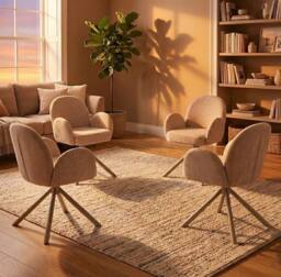 HOME LUXE INTERIOR Gstaad Beige Swivel Dining Chairs Set of 2 Fabric Spider Legs - thumbnail 3