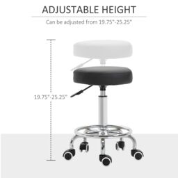 VINSETTO Round PU leather Salon Beautician Stool Adjustable Height in Black - thumbnail 4