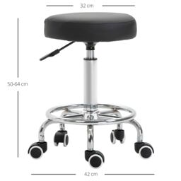 VINSETTO Round PU leather Salon Beautician Stool Adjustable Height in Black - thumbnail 3