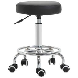VINSETTO Round PU leather Salon Beautician Stool Adjustable Height in Black - thumbnail 2