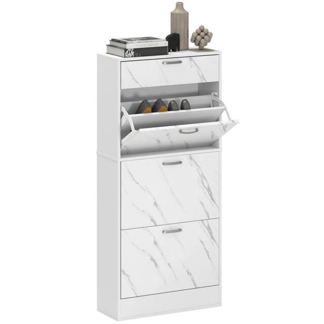 KORVIXA Marble White Shoe Cabinet with 4 Drawers Storage Cupboard - Size: 100 cm - image 1