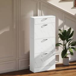 KORVIXA Marble White Shoe Cabinet with 4 Drawers Storage Cupboard - Size: 100 cm - thumbnail 3