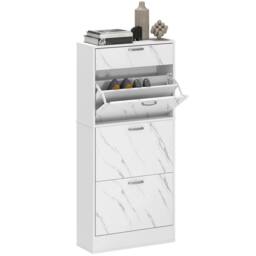 KORVIXA Marble White Shoe Cabinet with 4 Drawers Storage Cupboard - Size: 100 cm