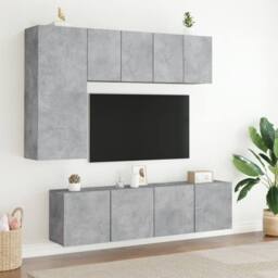 Berkfield Home 5 Piece TV Wall Units Concrete Grey Engineered Wood - thumbnail 3