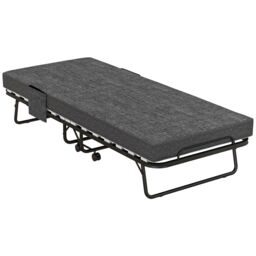 HOMCOM Folding Bed with Mattress Foldable Guest Bed on Wheels w/ Cover Dark Grey - Size: Single - thumbnail 2