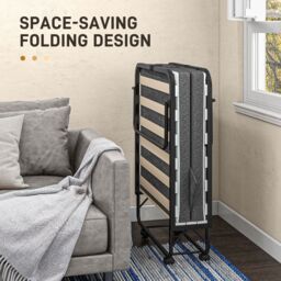 HOMCOM Folding Bed with Mattress Foldable Guest Bed on Wheels w/ Cover Dark Grey - Size: Single - thumbnail 5