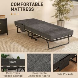 HOMCOM Folding Bed with Mattress Foldable Guest Bed on Wheels w/ Cover Dark Grey - Size: Single - thumbnail 4