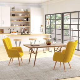 HOMCOM Modern Accent Chair Velvet-Touch Tufted Wingback Armchair Set of 2 in Yellow