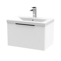 Balterley Fluted Front Wall Hung 1 Drawer Vanity Basin Unit, Satin White, 600mm in White