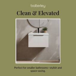 Balterley Fluted Front Wall Hung 1 Drawer Vanity Basin Unit, Satin White, 600mm in White - thumbnail 7