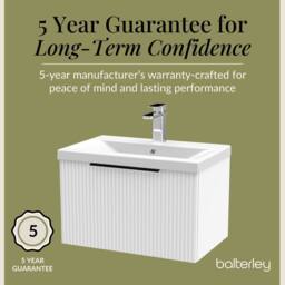 Balterley Fluted Front Wall Hung 1 Drawer Vanity Basin Unit, Satin White, 600mm in White - thumbnail 6