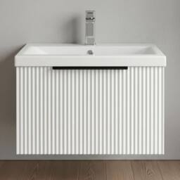 Balterley Fluted Front Wall Hung 1 Drawer Vanity Basin Unit, Satin White, 600mm in White - thumbnail 8