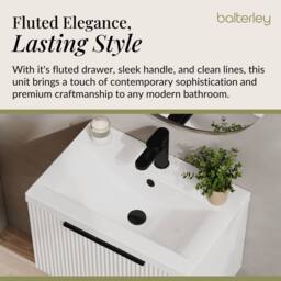 Balterley Fluted Front Wall Hung 1 Drawer Vanity Basin Unit, Satin White, 600mm in White - thumbnail 4