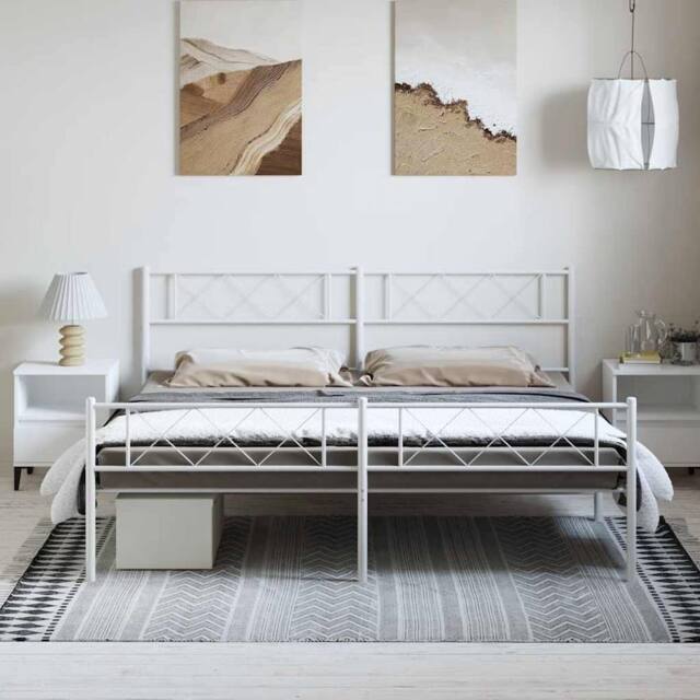 Berkfield Home Metal Bed Frame with Headboard & Footboard White 183x213 cm - image 1