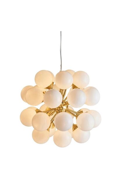 Netlighting Oscar Globe Pendant Satin Brushed Gold Effect Plate & Gloss White Glass 28 Light Dimmable IP20 G9 - image 1