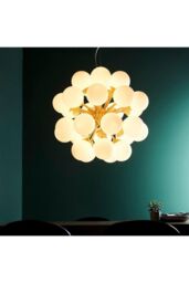 Netlighting Oscar Globe Pendant Satin Brushed Gold Effect Plate & Gloss White Glass 28 Light Dimmable IP20 G9 - thumbnail 2