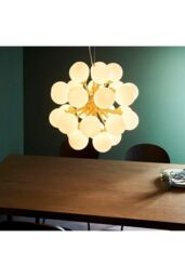 Netlighting Oscar Globe Pendant Satin Brushed Gold Effect Plate & Gloss White Glass 28 Light Dimmable IP20 G9 - thumbnail 3