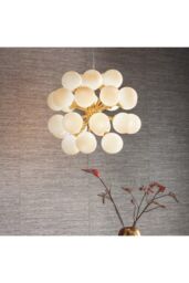 Netlighting Oscar Globe Pendant Satin Brushed Gold Effect Plate & Gloss White Glass 28 Light Dimmable IP20 G9 - thumbnail 5