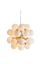 Netlighting Oscar Globe Pendant Satin Brushed Gold Effect Plate & Gloss White Glass 28 Light Dimmable IP20 G9 - thumbnail 1