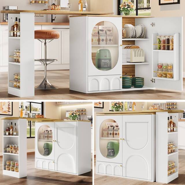 BTM Rotating bar table with storage two doors & shelves for kitchen in White - image 1