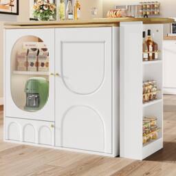 BTM Rotating bar table with storage two doors & shelves for kitchen in White - thumbnail 6