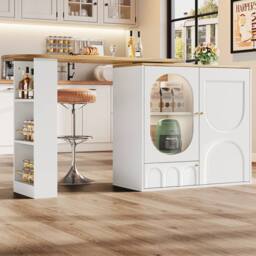 BTM Rotating bar table with storage two doors & shelves for kitchen in White - thumbnail 7