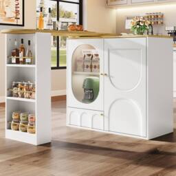 BTM Rotating bar table with storage two doors & shelves for kitchen in White - thumbnail 5
