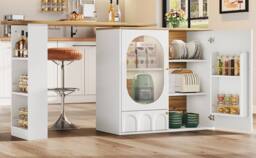 BTM Rotating bar table with storage two doors & shelves for kitchen in White - thumbnail 3