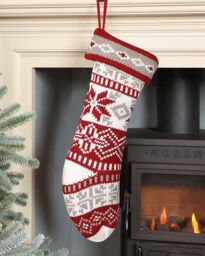 Dibor Set of 4 Red Fair Isle Nostalgia Knit Xmas Gift Christmas Stocking - Size: 4 Pack
