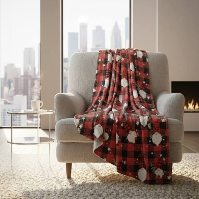 Snug City Gonk Print Christmas Throw Blanket Cozy Festive Holiday Decor Gift in Red - Size: 127 cm x 152 cm - image 1