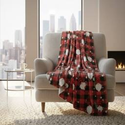 Snug City Gonk Print Christmas Throw Blanket Cozy Festive Holiday Decor Gift in Red - Size: 127 cm x 152 cm - thumbnail 1