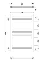 Balterley Straight Towel Radiator with Round Rails 800mm x 500mm - Brushed Brass in Metallics - thumbnail 2