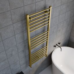 Balterley Straight Towel Radiator with Round Rails 800mm x 500mm - Brushed Brass in Metallics - thumbnail 3