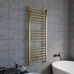 Balterley Straight Towel Radiator with Round Rails 800mm x 500mm - Brushed Brass in Metallics - thumbnail 4