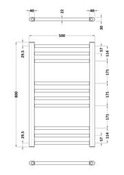 Balterley Straight Towel Radiator with Round Rails 800mm x 500mm - Brushed Brass in Metallics - thumbnail 5