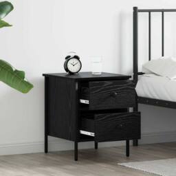 Berkfield Home Bedside Cabinet Black Oak 40x42x50 cm Engineered Wood - Size: 40 x 42 x 50 cm - thumbnail 4