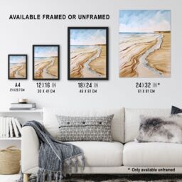 "Artery8 Filey Beach North Yorkshire Watercolour Painting Wall Art Print in Beige - Size: W12"" x H16""" - thumbnail 3