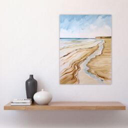 "Artery8 Filey Beach North Yorkshire Watercolour Painting Wall Art Print in Beige - Size: W12"" x H16""" - thumbnail 4