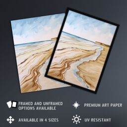 "Artery8 Filey Beach North Yorkshire Watercolour Painting Wall Art Print in Beige - Size: W12"" x H16""" - thumbnail 2