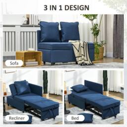 STILVORA 3-in-1 Sofa Bed with Adjustable Back Blue - thumbnail 6