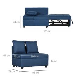 STILVORA 3-in-1 Sofa Bed with Adjustable Back Blue - thumbnail 4